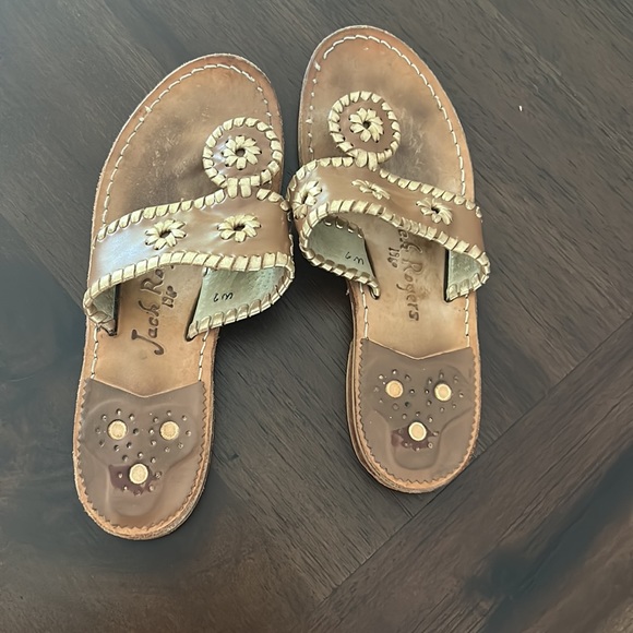 Jack Rogers 1960 Well worn but still have life.  Brown with Gold edging - Picture 2 of 4